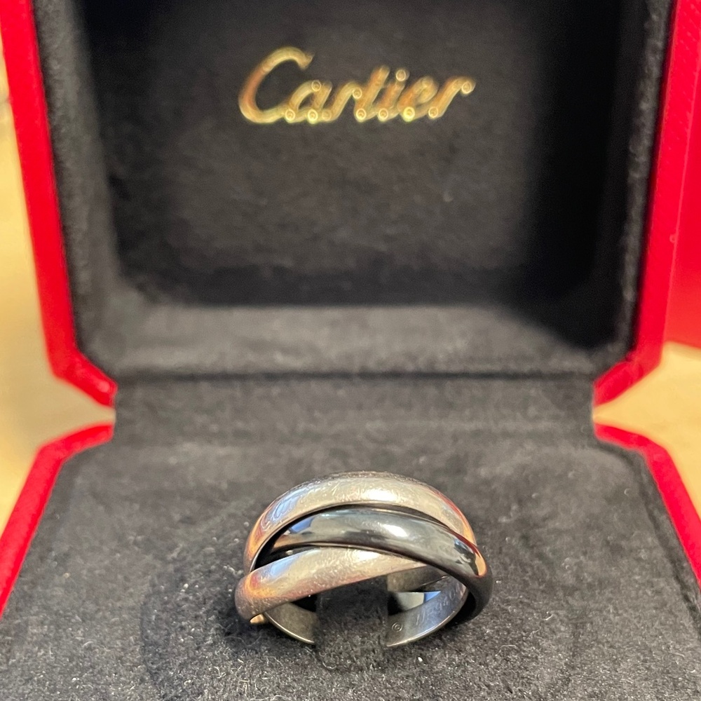 Cartier 18k White Gold and Black Ceramic Trinity Ring
